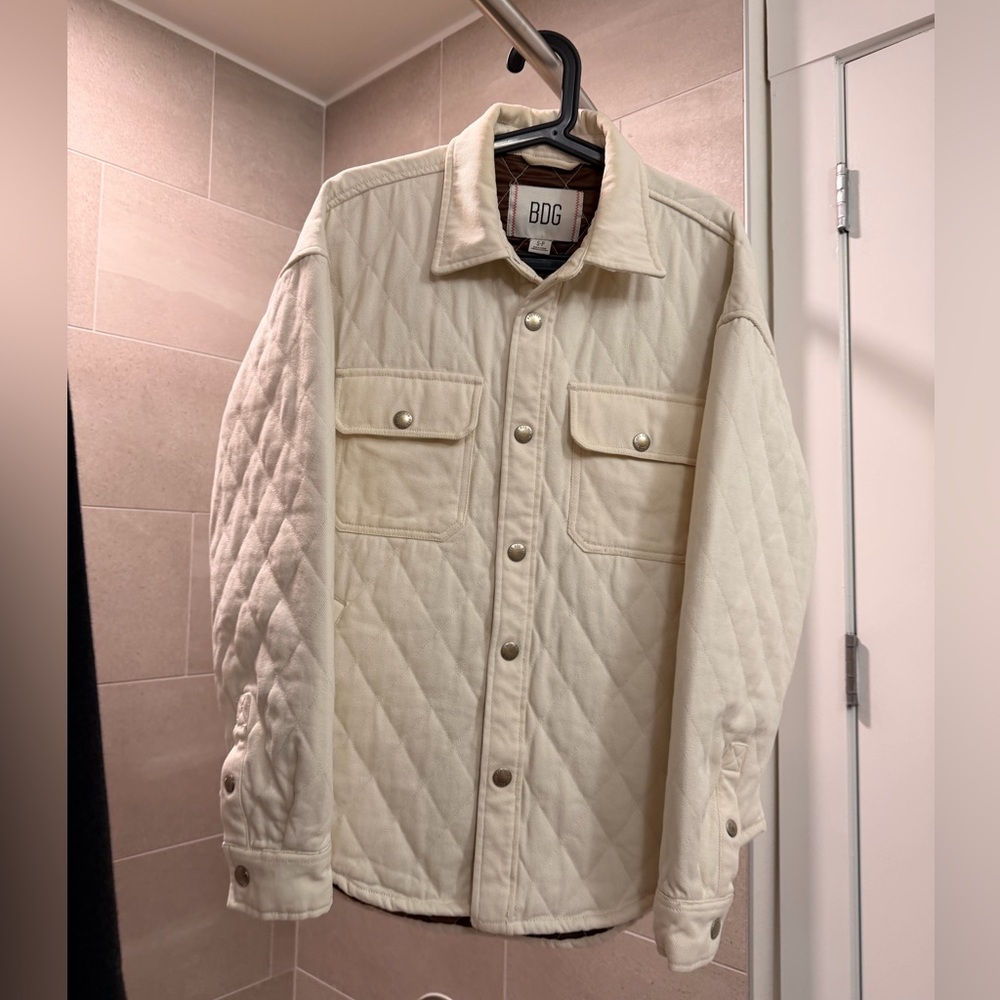 BDG Off-White Quilted Shirt Jacket